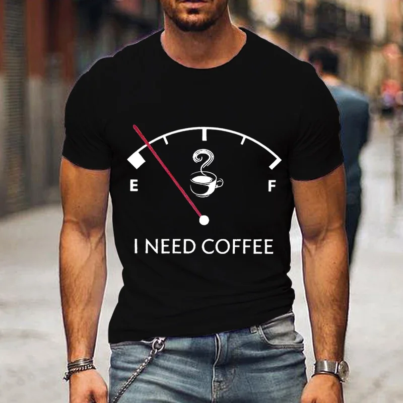 I Need Coffee T-shirts Men's T-shirts Funny Coffee Gauge Fuel Meter Fashion Men Casual T-shirt Aesthetic Hipster Tshirt Camisa