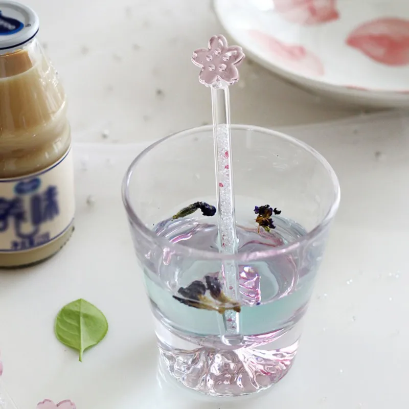 Glass Stirring Rod Pink Cherry Blossom Cat Paw Design Drink Stirrer Cocktail Stir Sticks for Coffee Milk Reusable Mixing Sticks