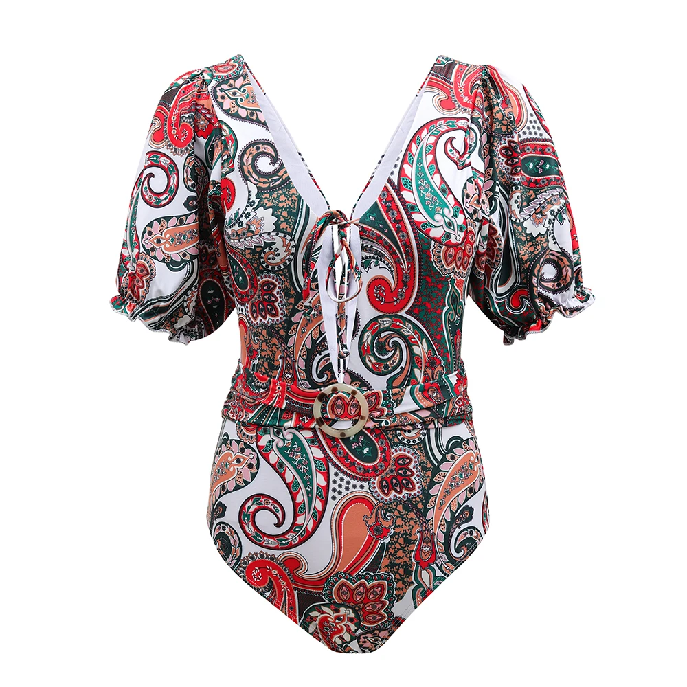 One Piece Swimsuit for Women, Beach Outfits, Vintage Print, Bath Suits with Cover Up, Swimwear, Summer, 2022