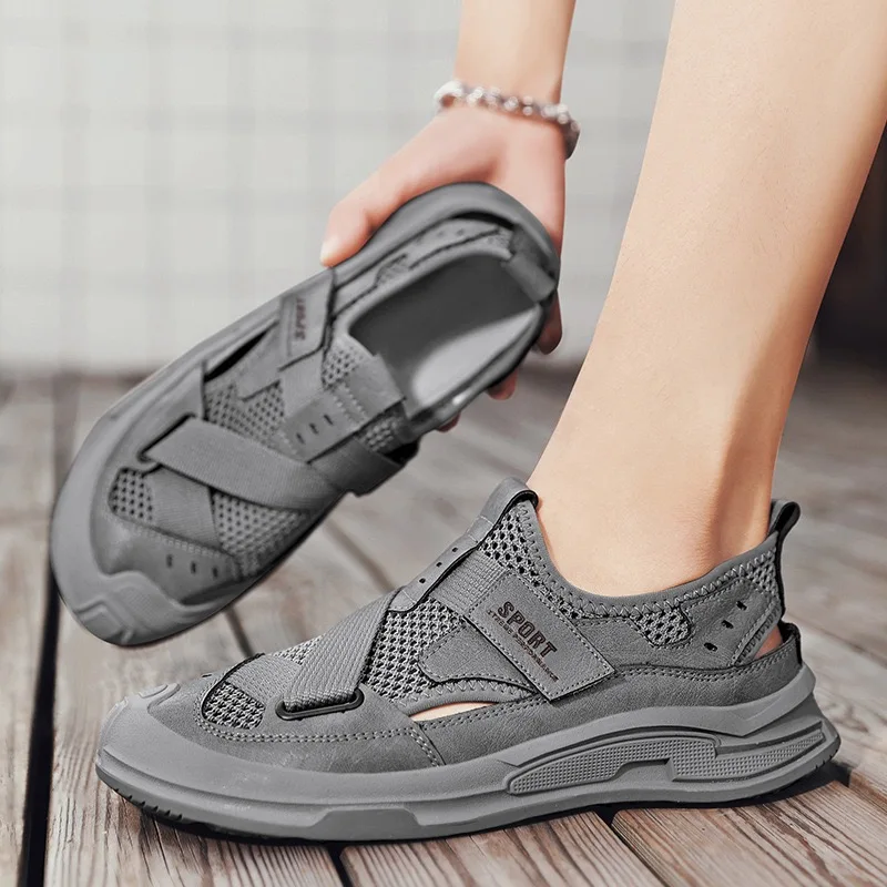 Sandalias para hombre, sandalias deportivas informales a la moda, sandalias de malla transpirables huecas de verano para hombre, Sandalias de senderismo antideslizantes para exteriores