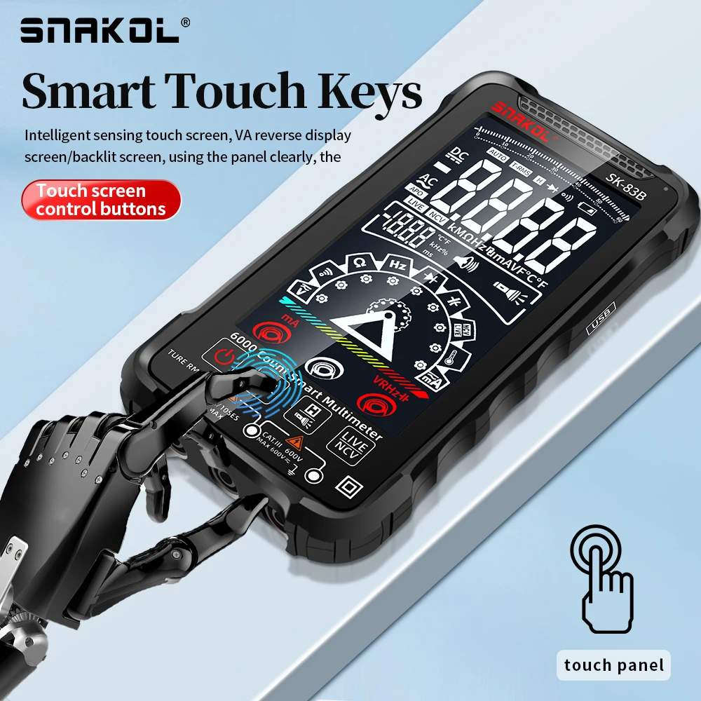 Imagem -03 - Smart Digital Touch Multímetro Sk83b 6000 Contagens Teste Multímetro Multímetro Recarregável ac Tensão dc Ferramentas Tester Atual