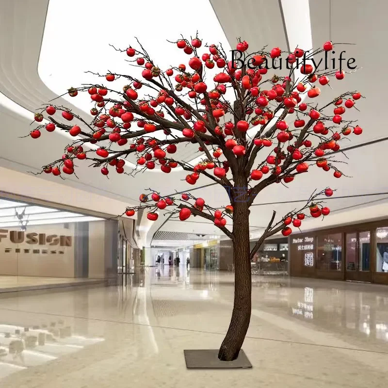 H Pretty Simulation Fake Tree Fruit Tree Large Orange Apple Persimmon Hawthorn Tree Decoration Custom Solid Wood