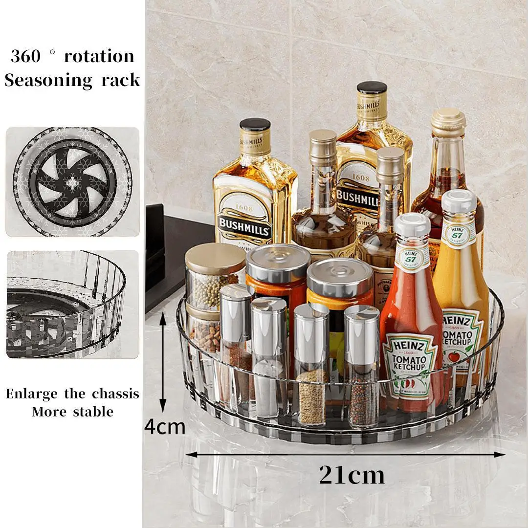 360 Rotating Tray Spice Rack Pantry Cabinet Turntable With Base Storage Bin Kitchen Organizer For Seasoning Cosmetic Storage Box