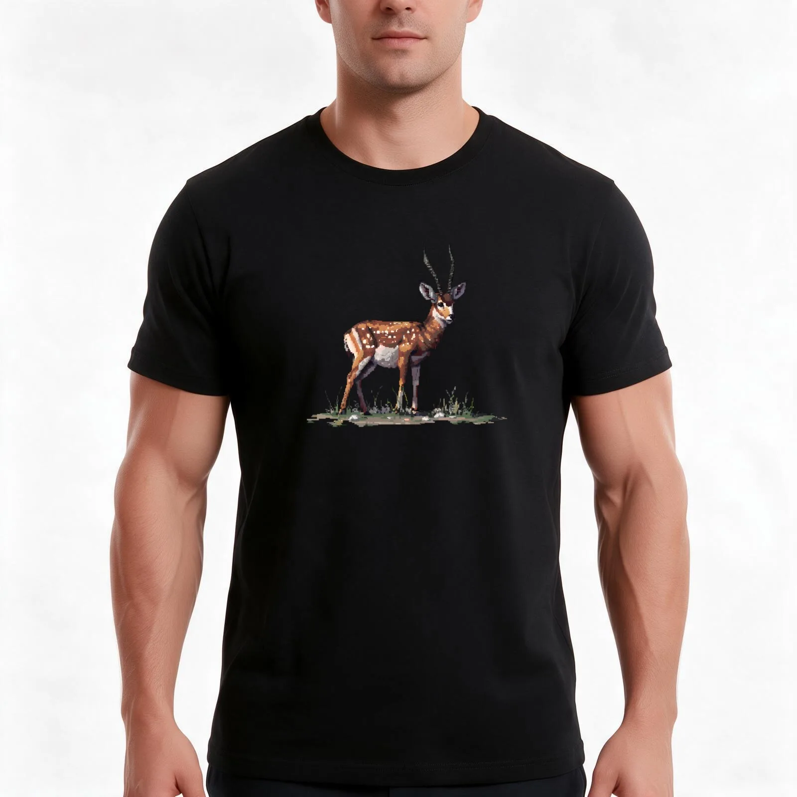 Antelope in Pixel Form T-Shirt Summer Casual Cotton Tee Oversized Streetwear Tops Vintage Graphic Print Unisex Men Women