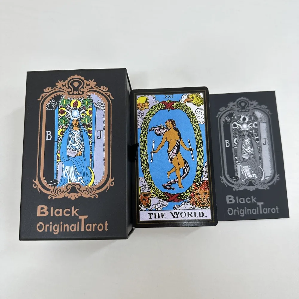 

Black Original Tarot Deck In Sliding Rigid Gift Box 78 Pcs Tarot Cards with Guidebook and Drawstring Pouch 12*7cm