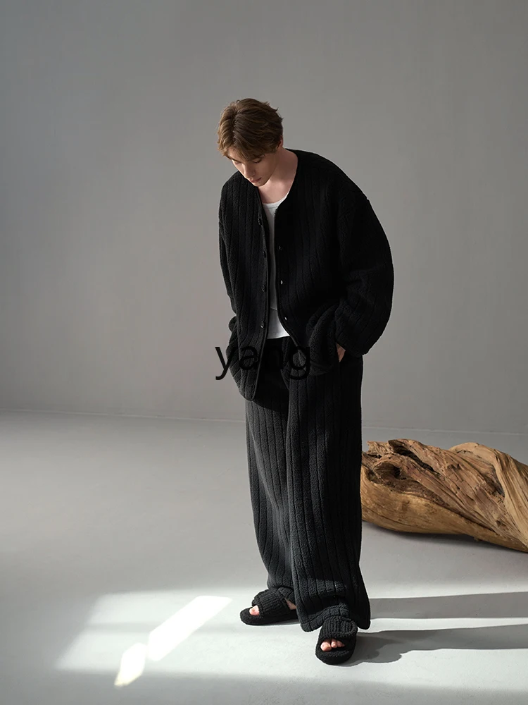 LMM autumn and winter coral fleece couple pajamas women's round neck fashion plus size men