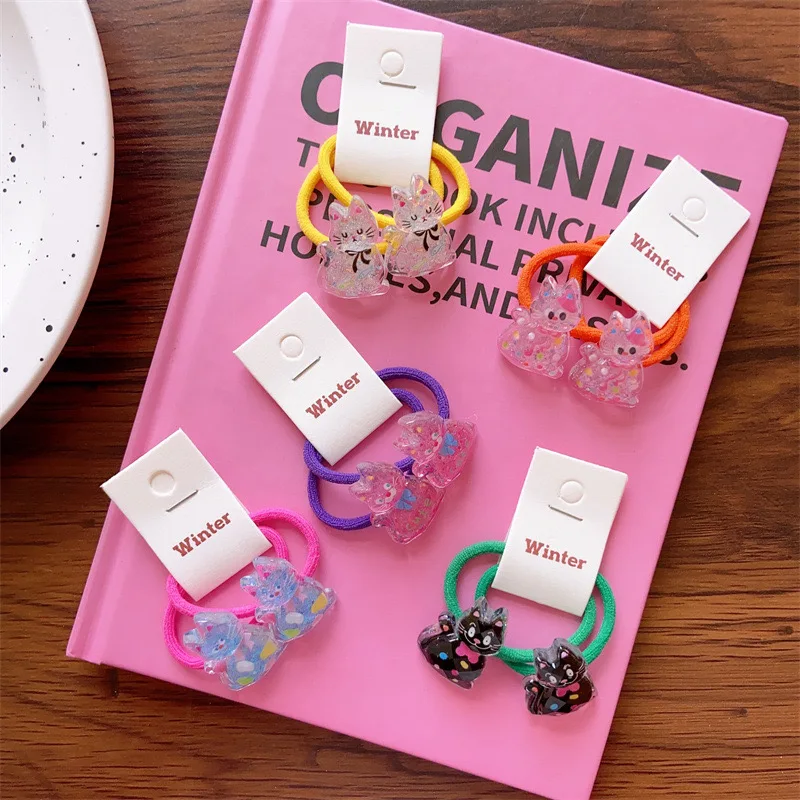New Korean Cute Cat Children's Hair Ties Acrylic Transparent Cat Headband for Girls and Babies Spring Colored Hair Rope Headwear image 5