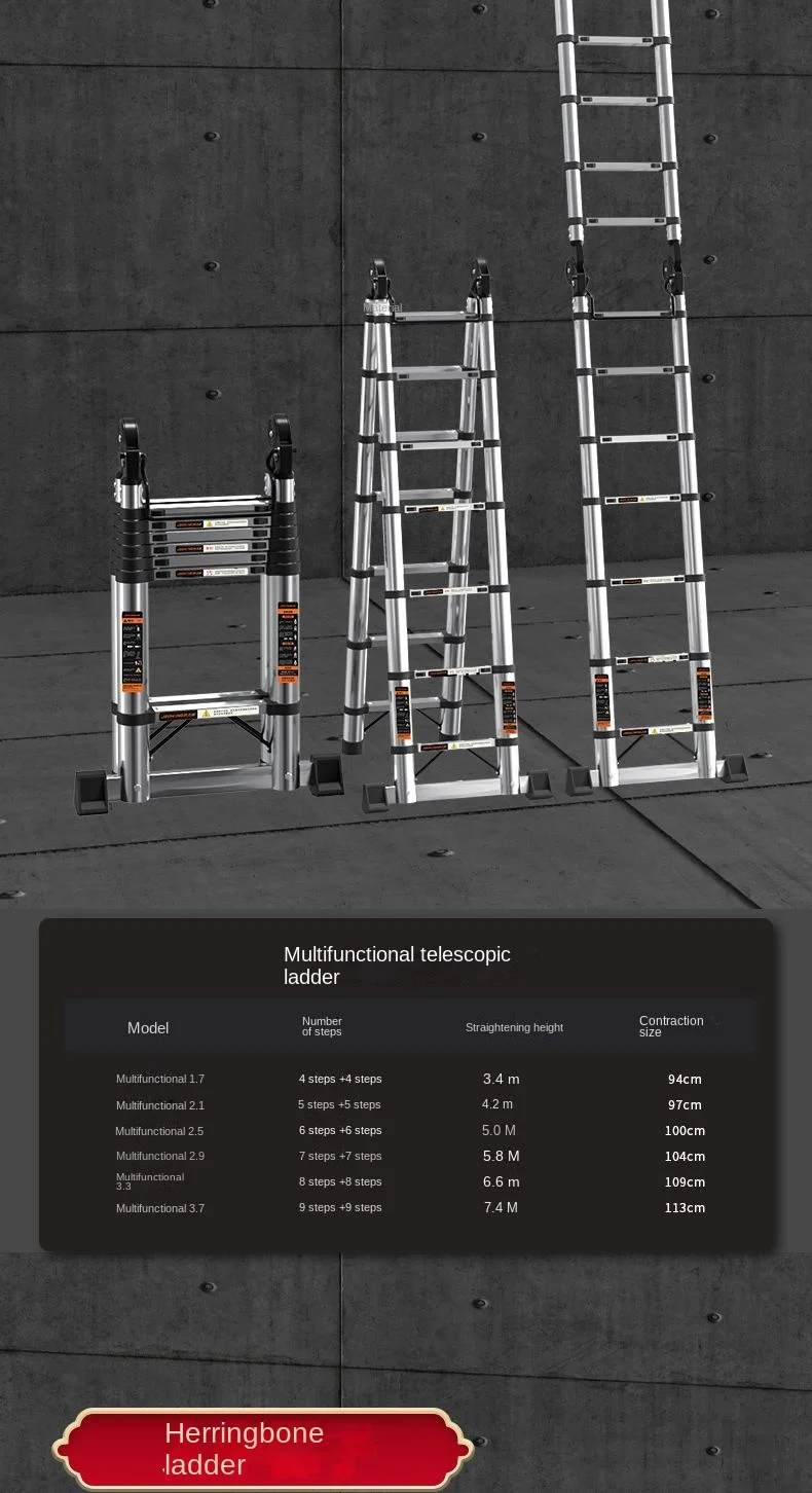 Tool 2.5m*2.5m 2.9m*2.9m Household Folding Multi functional Ladder Thickened Portable Outdoor Engineering Ladder