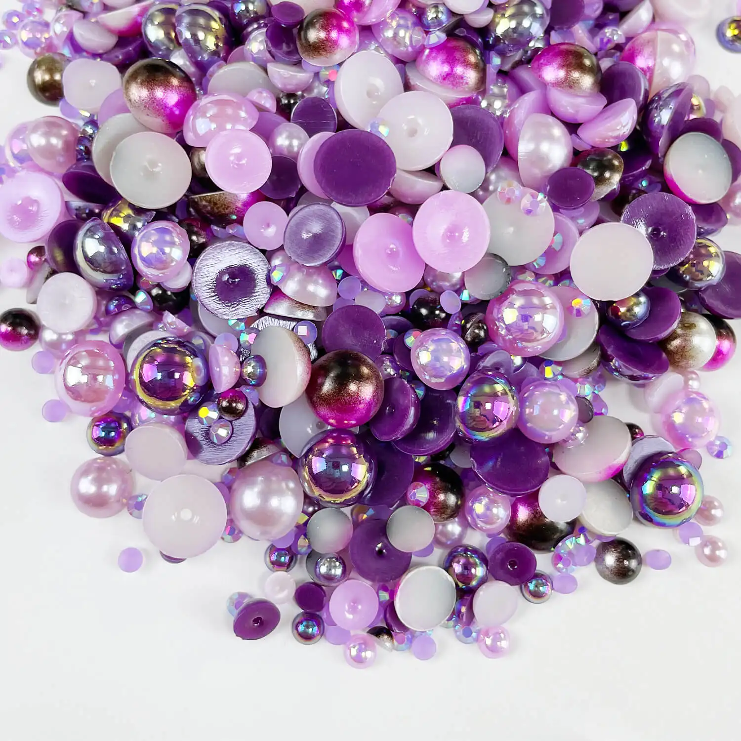 1100 Stück Perlen und Strass steine mit flachem Rücken, 30g gemischte Größe 3mm-10mm ab Farbe Harz Strass halbkreis förmige Perle – Detail 8