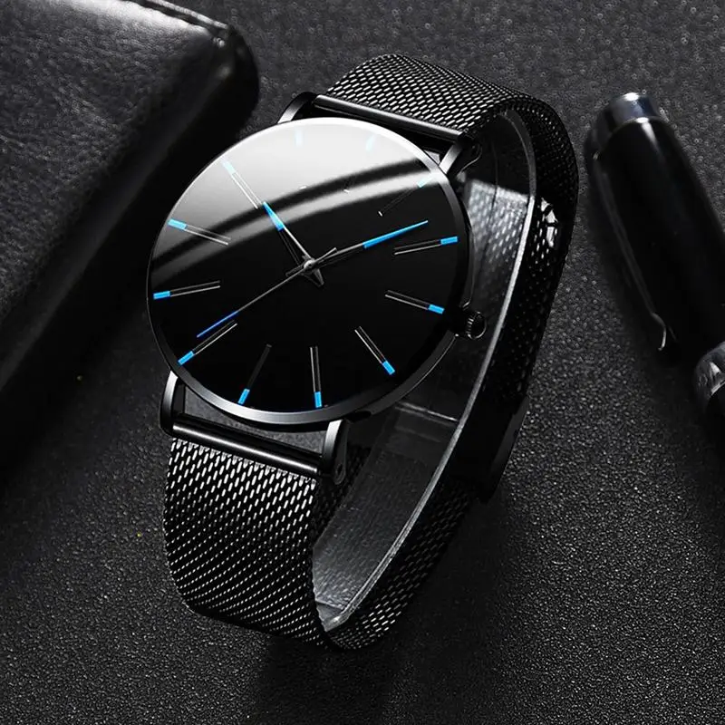 Fashion Minimalist Ultra-thin Watch Men's Business Stainless Steel Strap Steel MeshQuartz Watch Leisure Men Watch