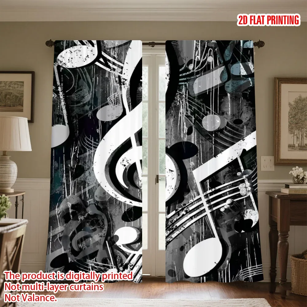 2pcs 2D flat printing Curtains Music Notes Versatile 100% Polyester Without Electricity Family Party for Holiday Party General