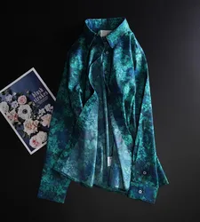Floral Printed Shirt Pure Cotton Long Sleeve Thin Pointed Collar for Women/Amon