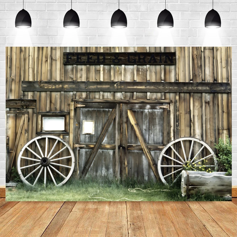 Western Cowboy Barn Farm Horse Photography Backdrop Haystack Wood House Door Birthday Party Decor Background Photo Studio Props