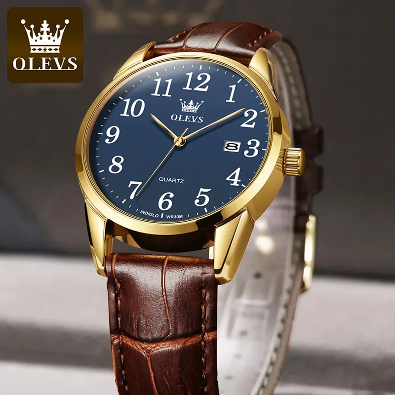 OLEVS 5566 Luxury Lover\'s Watches Men And Women Simple Casual Blue Quartz Wristwatch Waterproof Date Clock Couple Watch