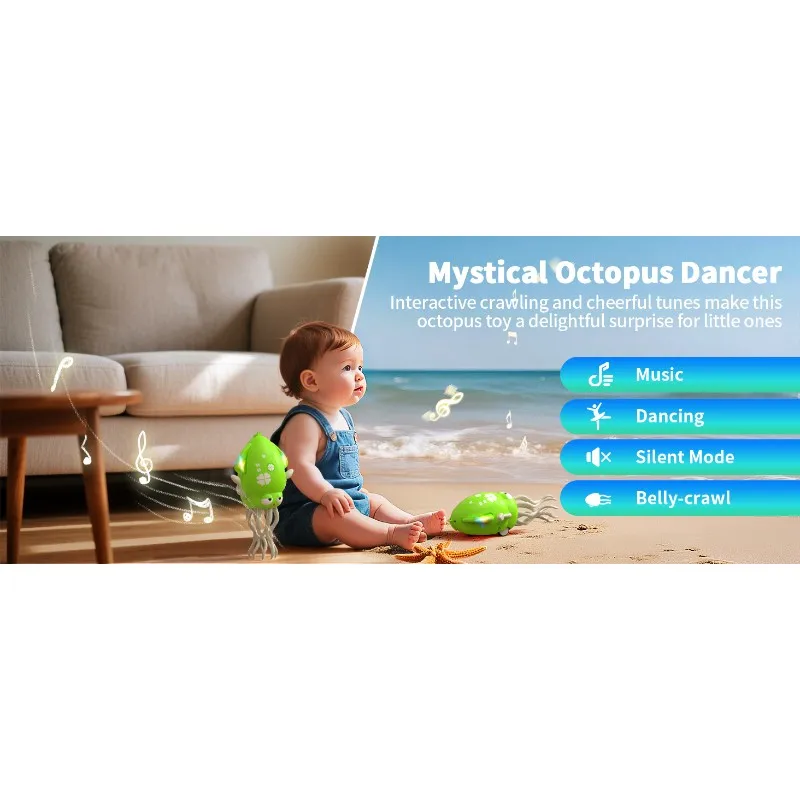 Polpo danzante interattivo, calamari striscianti con musica illuminata a LED con evitamento intelligente degli ostacoli, pancia per bambini