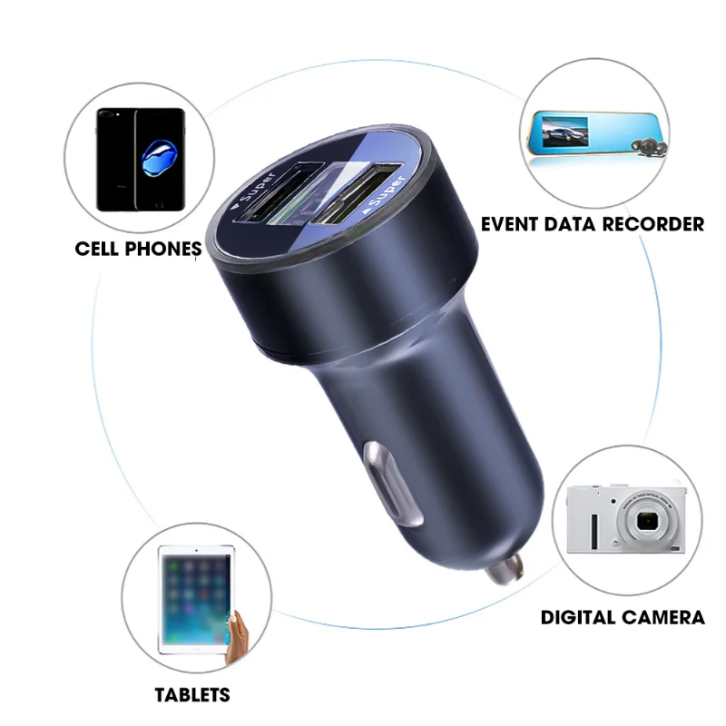 240W With Digital Display 2 Port Car Charger Fast USB Charging Adapter For iPhone Samsung Xiaomi Huawei Quick Charging Chargers