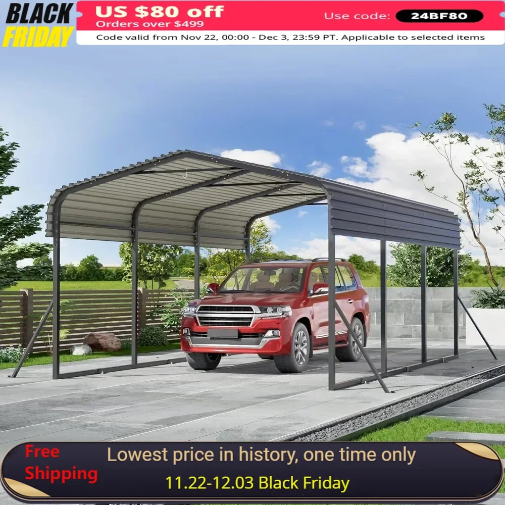 10x15FT Metal Carport with Galvanized Steel Roof and Enhanced Base, Upgraded Large Outdoor Heavy Duty Garage