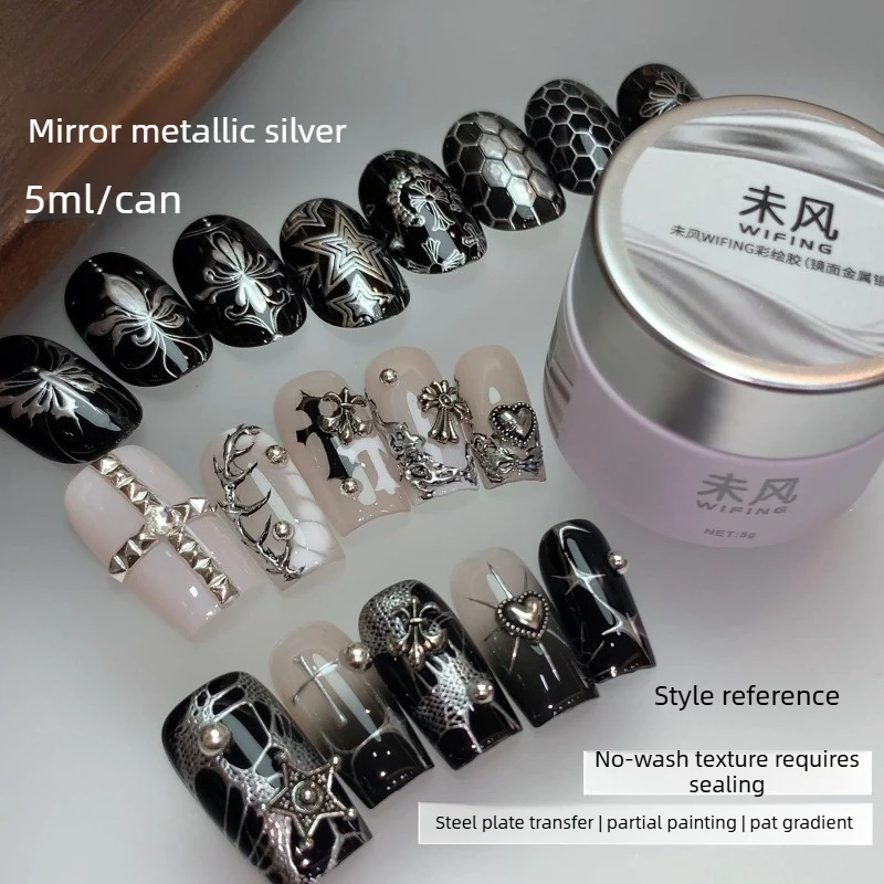 Canned Mirror Metallic Nail Gel SilverGold Drawing Liner Gel Easy Apply Edge Hook Long‑Lasting Must Use Top Coat For Nail Art