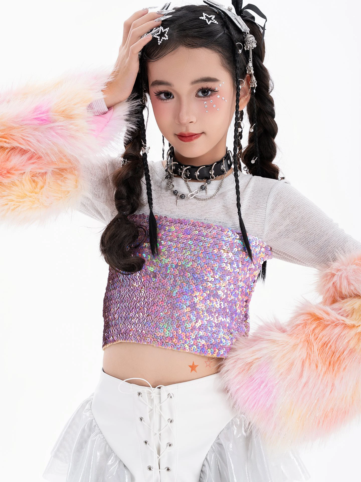 Kinder Kpop Hip Hop Kleidung Mädchen Jazz Dance Kostüm Pailletten Weste Nabel Mesh Tops Hosen Moderne Straße Tragen Mode Anzug BL17517