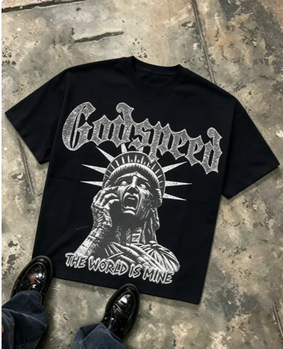 2026 New Men Vintage Statue Of Liberty Graphic T Shirt Crew Neck Short Sleeve Cotton Loose Retro Streetwear Casual Tee Tops