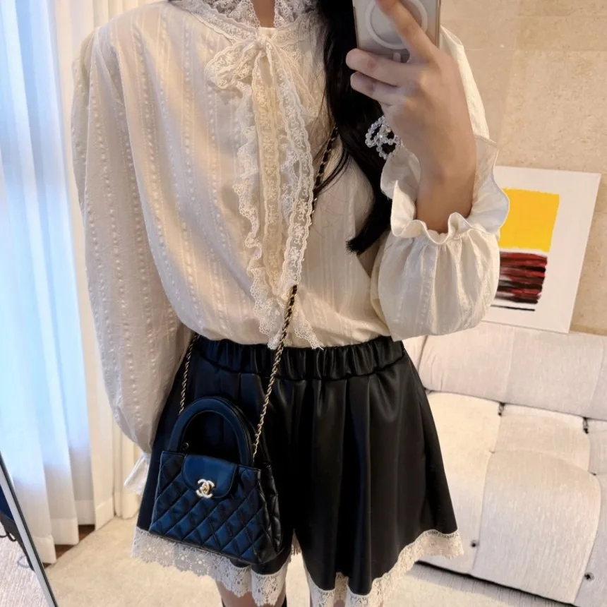 

Sweet Lace Bow Tie Long Sve irt Versatile Knot Polyester Fiber Women's Faion Spring Collection China Made