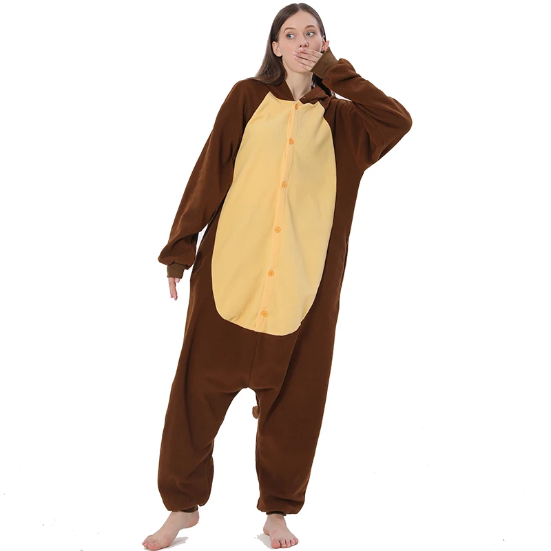 Fleece Monkey Kigurumi Anime Onesie Cartoon Pajamas Adults Women Party Sleepingwear One-Piece Christmas Homewear Friend Gift