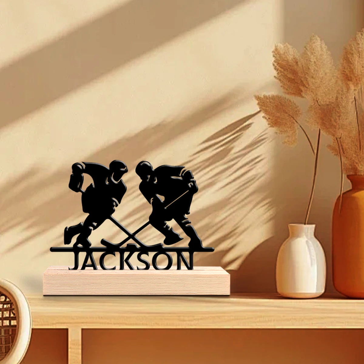 1pc Personalized Iron Desktop Ornament Customizable Name Equipped with Wooden Base Bar Decoration, Holiday Gifts
