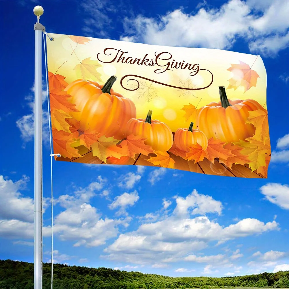 2D Door Banner 1pc Happy Thanksgiving Autumn Harvest Pumpkin Maple Leaves Fall Seasonal Banner Flag 3x5ft, Outdoor