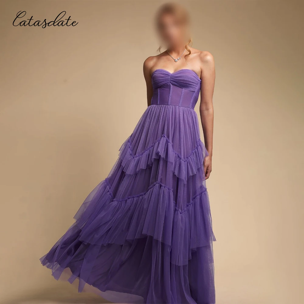 Catasdate Shiny Evening Dress Tulle Party Dress Multilayers Prom Dress Formal Occasion Dress vestido de fiesta Customized