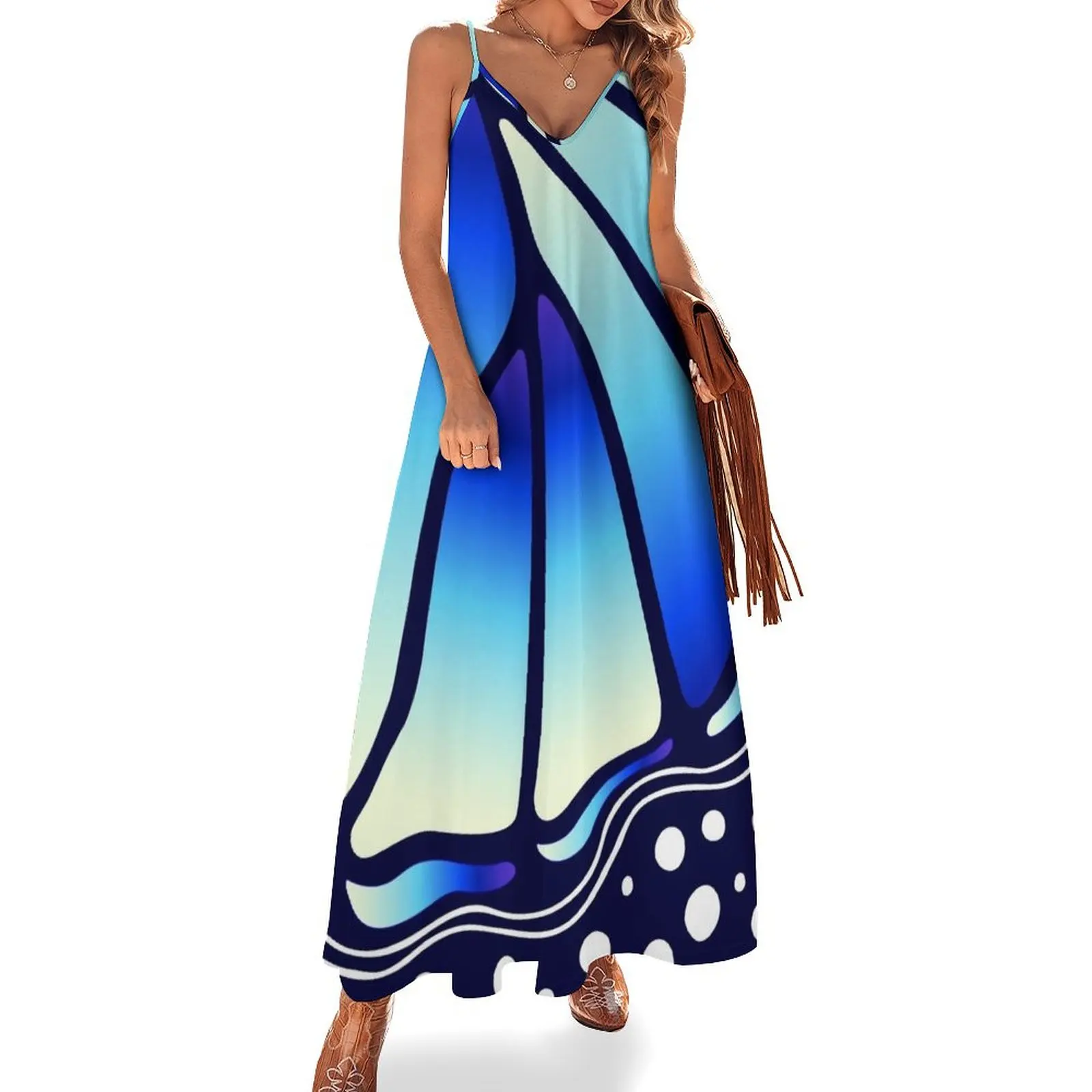 

Beautiful Butterfly - Blue Sleeveless Long Dress women's dresses luxury Evening dresses Dress