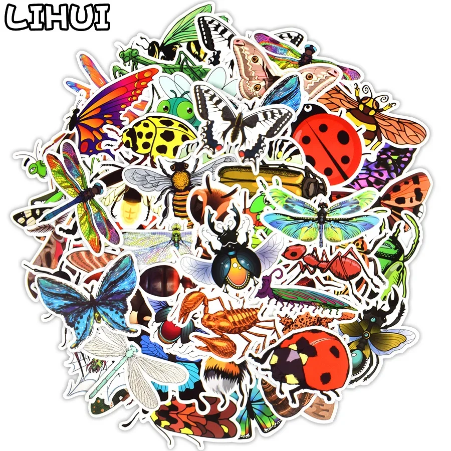 50 PCS Nature Insect Stickers Animal Ant Ladybug Sticker for Bicycle Luggage Laptop Car Decal Educational Toys Stickers for Kids