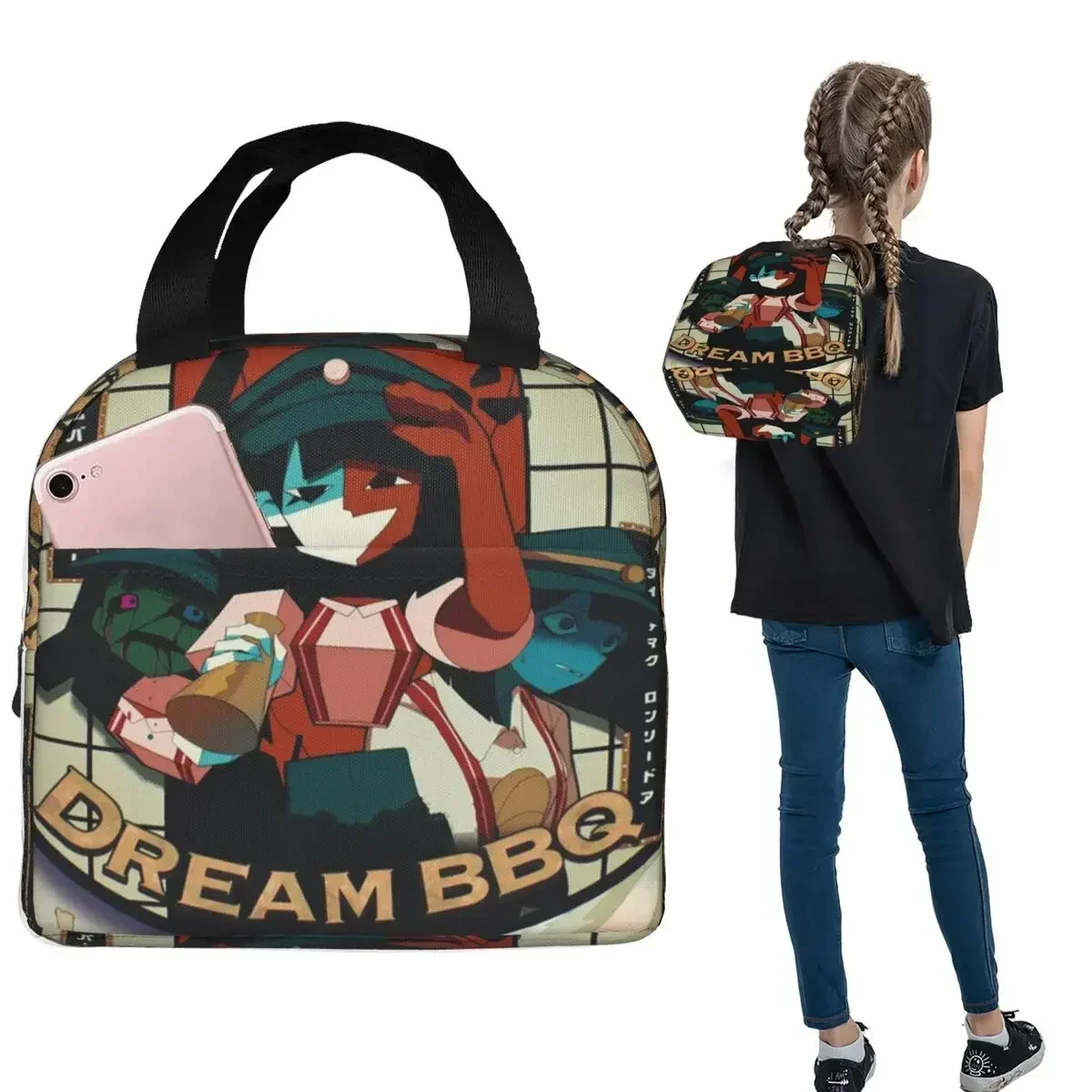 Dream BBQ ENA Game Bolsa térmica para el almuerzo estilo japonés para mujeres y niños, cajas de comida a prueba de fugas, bolsa térmica para el almuerzo