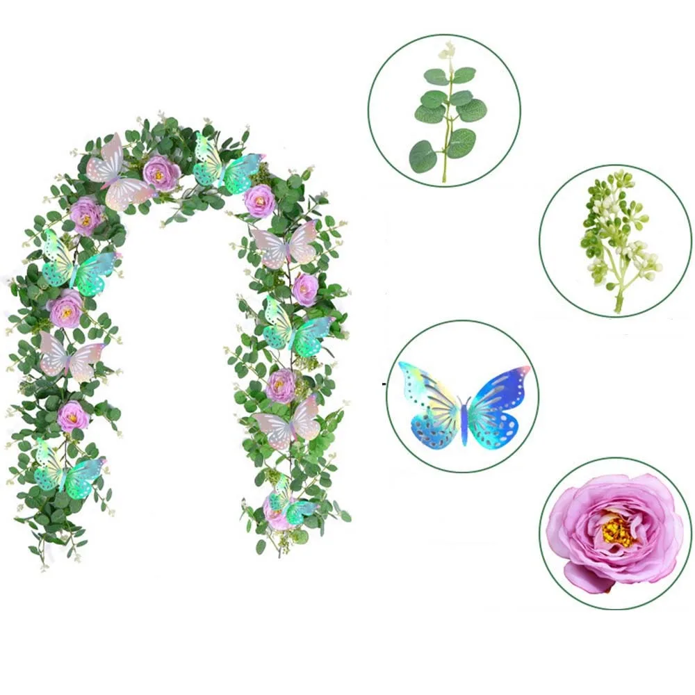 

Romantic Artificial Eucalyptus Leaf Vine Festival Plastic Spring Butterfly Vine Realistic Handmade Simulation Flower Vine