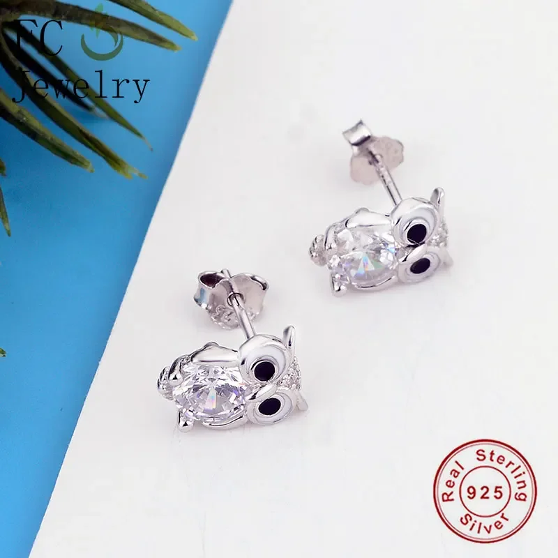 FC Jewelry 100% 925 Silver Owl Zirconia Enamel Black Eye Stud Earring For Women Piercing Pendientes Brinco Boucle D'oreille 2020 — zdjęcie 3