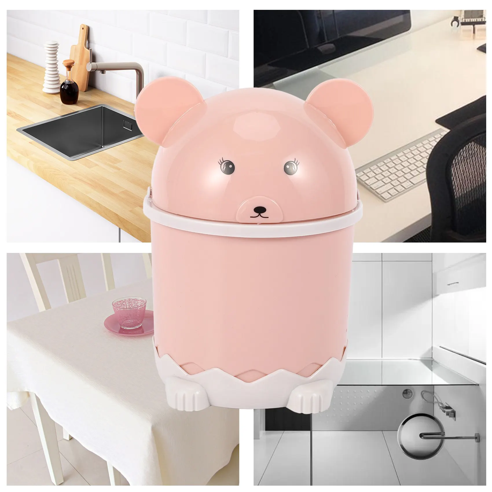 2026 Trend- Cute Desktop Trash Desktop With Lid Small Paper Basket Mini Flip Plastic Trash Can Pink