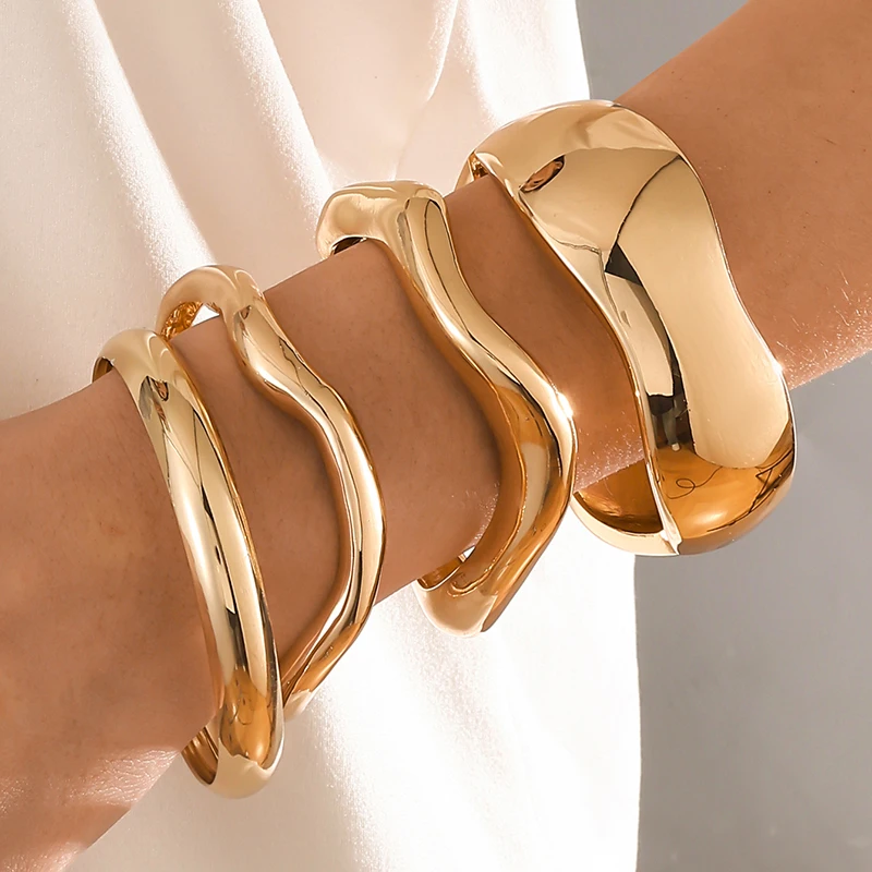 

Jardme 4pcs/Set Geometric Teardrop Metal Bracelet Set For Women Vintage Hip Hop Minimalist Gold Color Women’s Bangle Jewelry