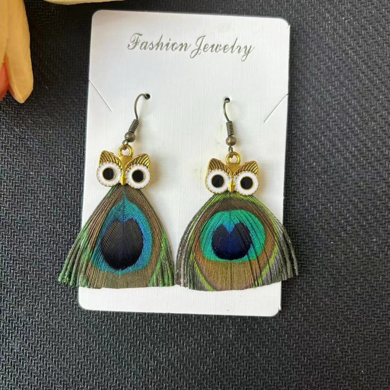 2 Pcs Fashion Creative Owl Peacock Feather Personality Colorful Dangle Earrings Women Party Gift Jewelry