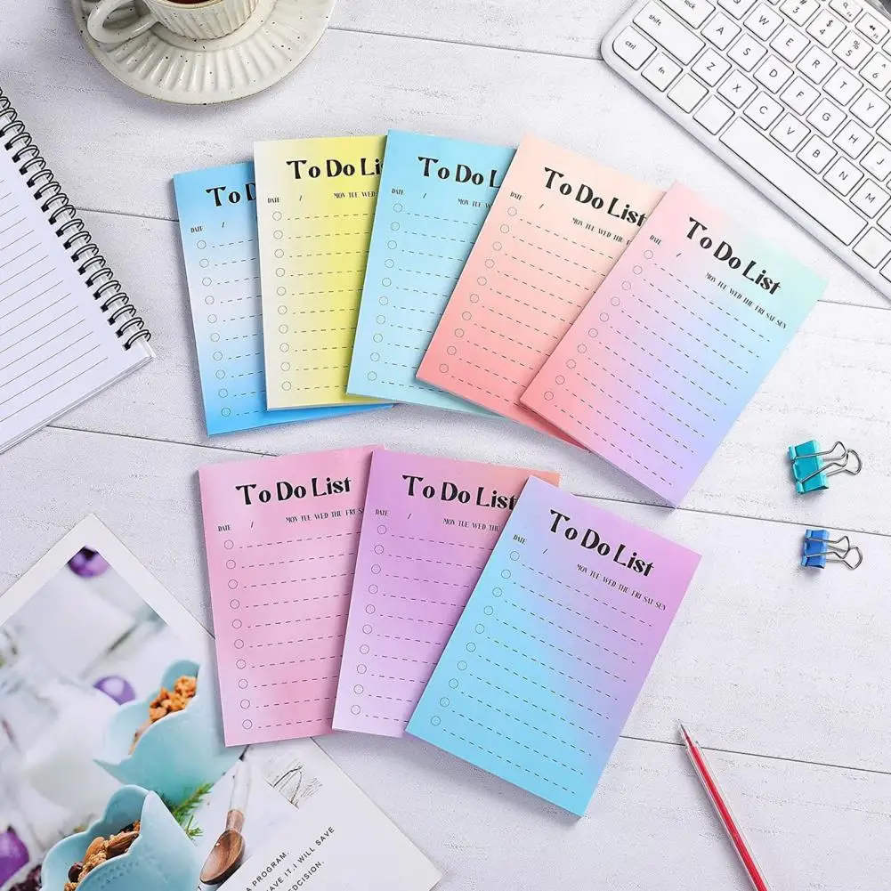 Task Management Tool Bright Colors Sticky Notepad Set 8pcs Fridge Time Schedule To-do List Shopping Grocery List Small Planning