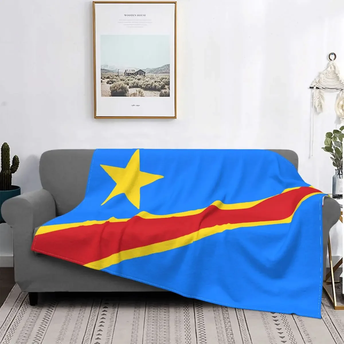 Flag Of Congo Kinshasa Zaire Knitted Blanket Fleece Warm Throw Blanket for Bedding Couch Bedroom Quilt