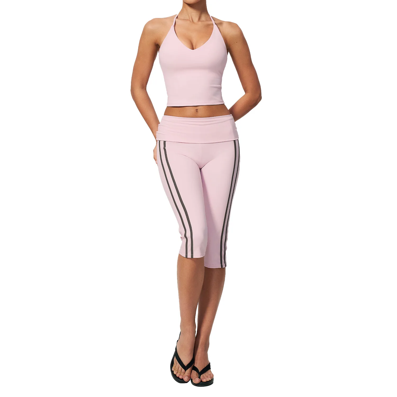 Fitness Set LeggingWomen 2 Pcs Yoga Set Wide Leg Capri Pants High Waisted Yoga Pants Sports Tank Top Gym Sportswear Fitness Vest