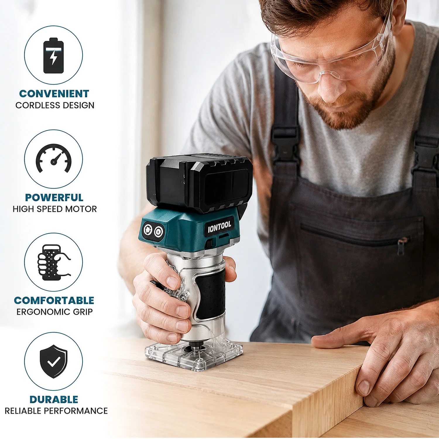 IONTOOL 780W Trimmer 3000-30000RPM Cordless Router Tool for Wood Edge Cutting Slotting Milling Home DIY Tool Only