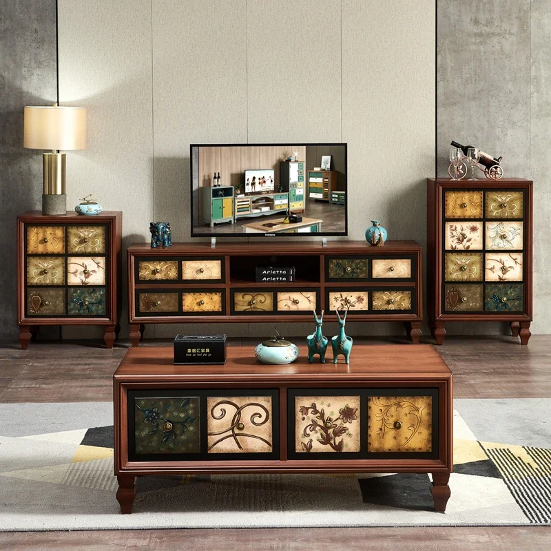 

American country coffee table TV cabinet combination set