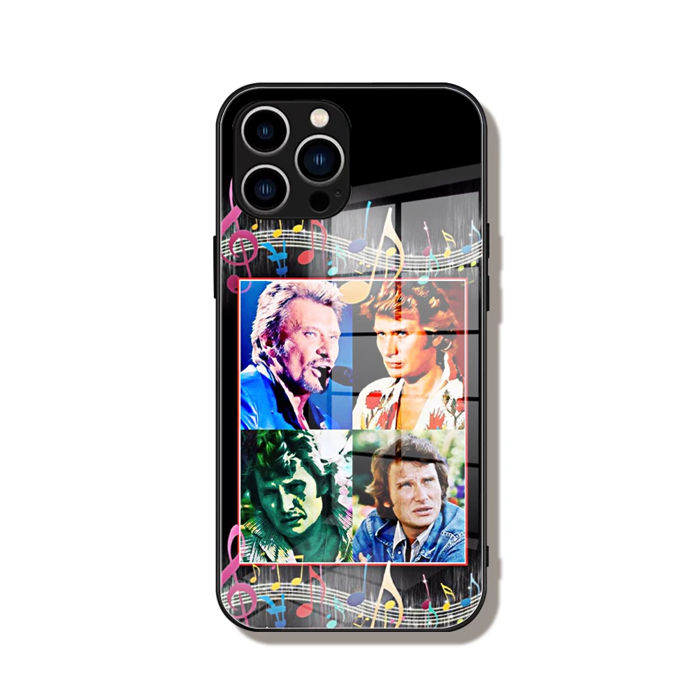 For IPhone 15 Johnny Hallyday Skullies Phone Case Glass for IPhone 13 14 12 11Pro XR XS MAX 14 Plus SE Pro Design Glass Cover