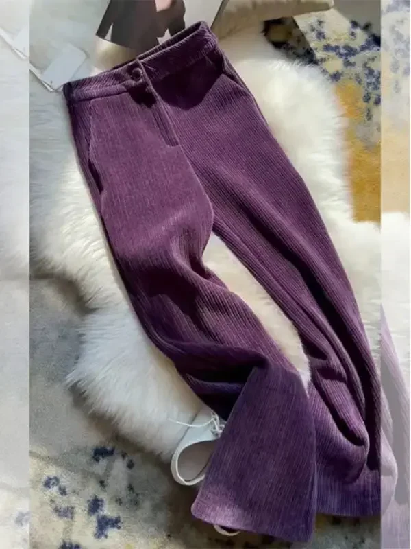 New Fashion Pants Purple Straight Leg Casual Pants for Women Narrow Version Wide Leg Pants with High Waist