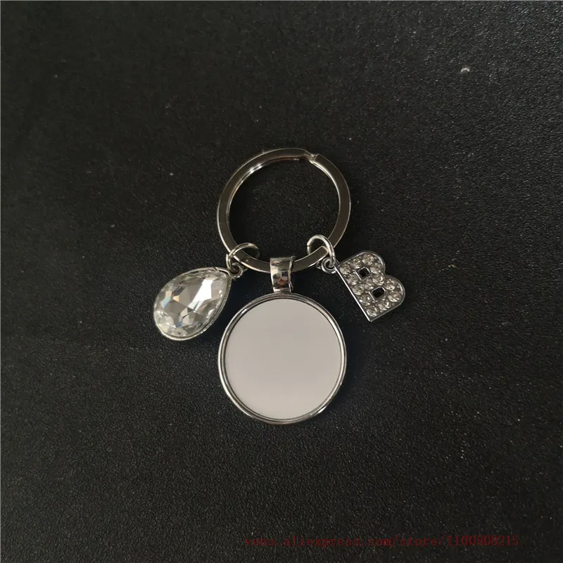 

sublimation blank A-Z letters keychains with water shape charms key ring heat transfer printing materials 20pcs/lot