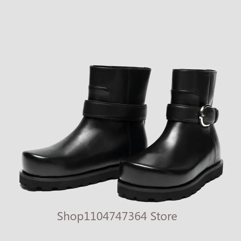 Autumn Winter Cowhide Work Ankle Boots Men's Shoes High Top Genuine Leather Thick Sole Black Casual Outdoor Leather Boots Male