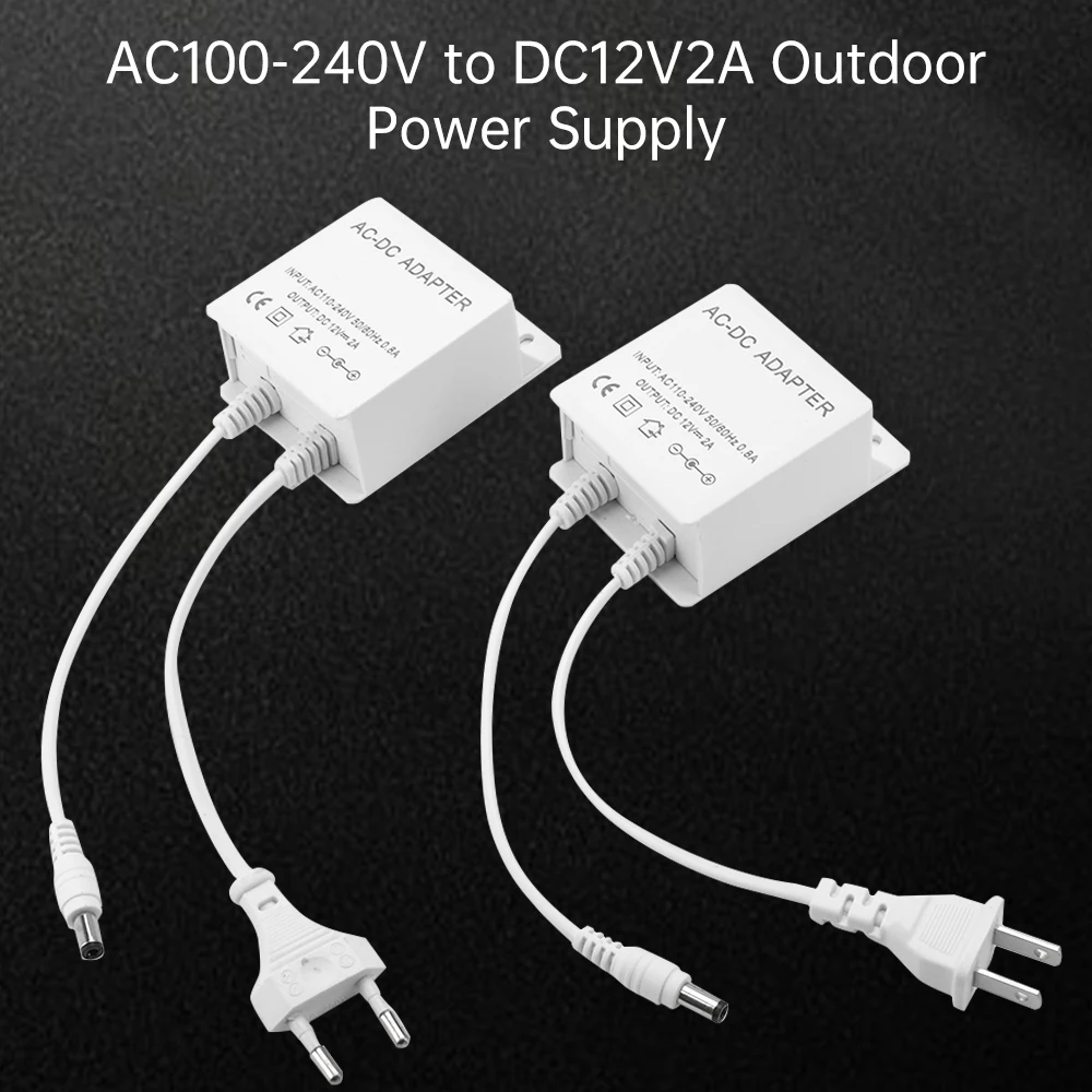 AC100-240V to DC12V 2A Outdoor Power LED Waterproof Dual Wire Electric Surveillance Camera EU / US Plug Power Adapter