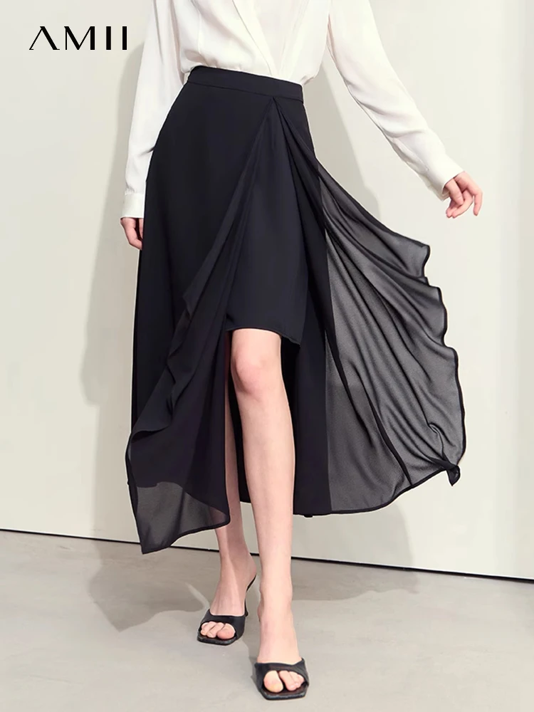 

Amii Minimalism See-through Spliced Chiffon Skirts For Women 2024 Summer New Elegant Commuter Irregular Lap Piece Skirt 12442292