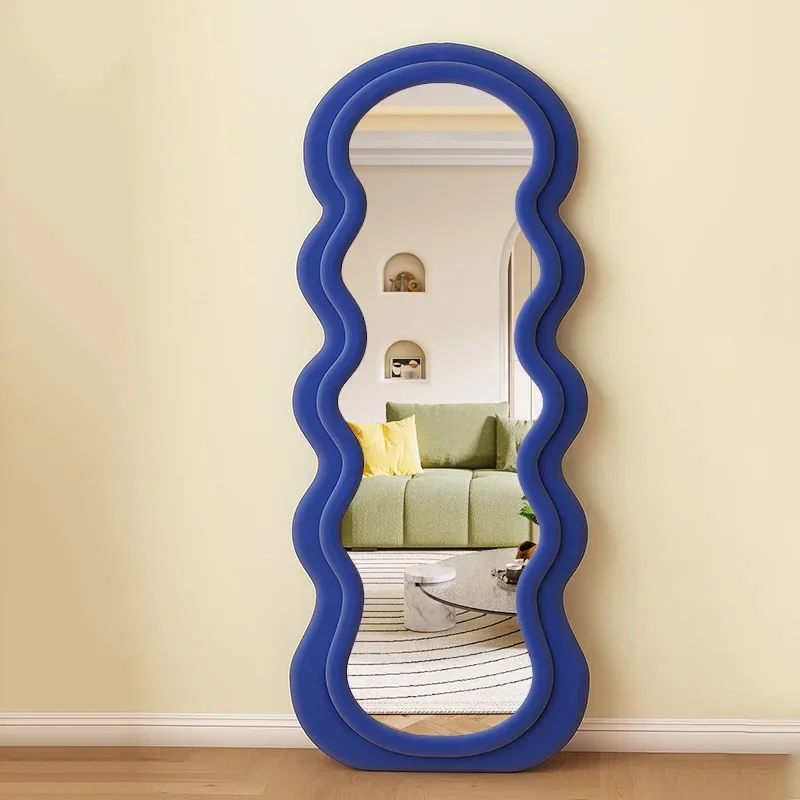 

Funky Bule Full Body Mirror Wavy Standing Irregular Floor Maiden Long Mirror Aesthetic Nordic Design Espelho Room Decorarion