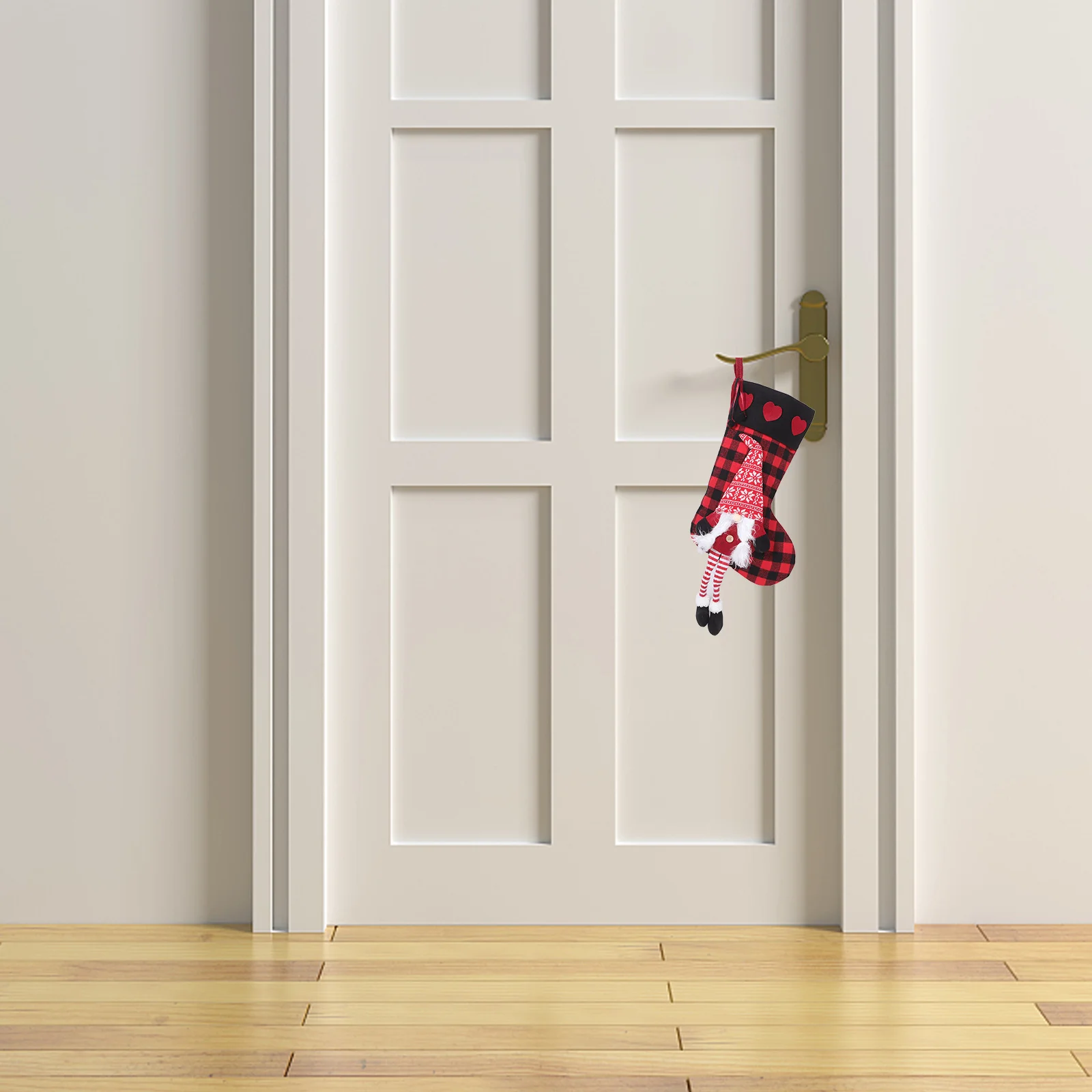 

Christmas Socks Gift Bags Red Black Plaid Fabric Hanging Treat Bag Tree Fireplace Xmas Decorations Party
